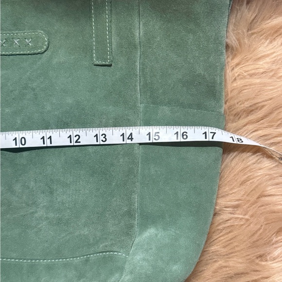 Sundance Italian Suede Leather Tote Bag w/ Detachable Pouch Sage Green - Picture 9 of 11